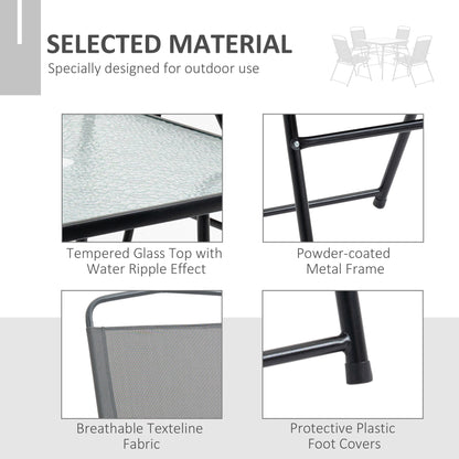 5 Piece Garden Dining Furniture Set w/ 4 Folding Chairs & Parasol Hole