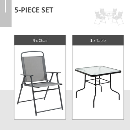5 Piece Garden Dining Furniture Set w/ 4 Folding Chairs & Parasol Hole