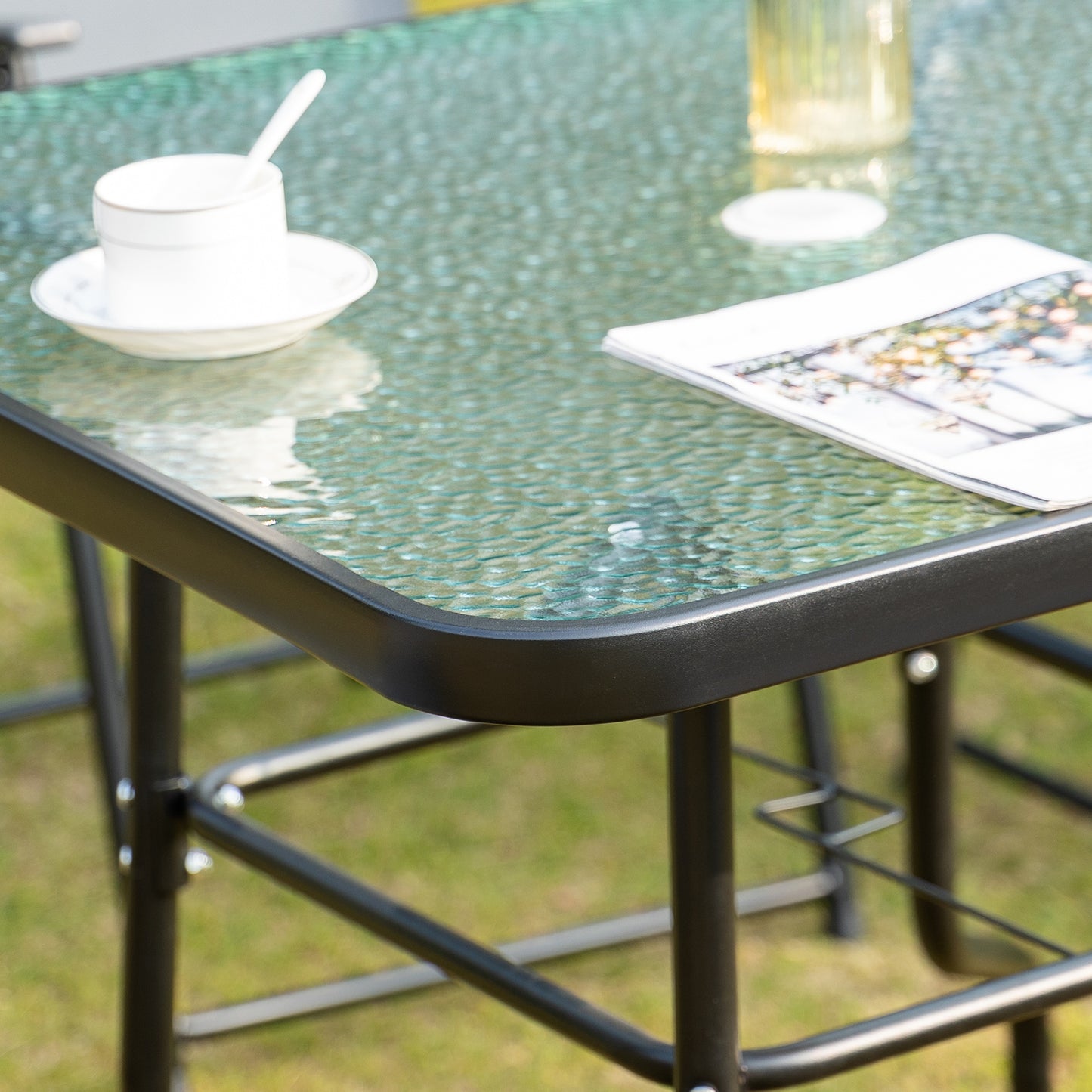 5 Piece Garden Dining Furniture Set w/ 4 Folding Chairs & Parasol Hole