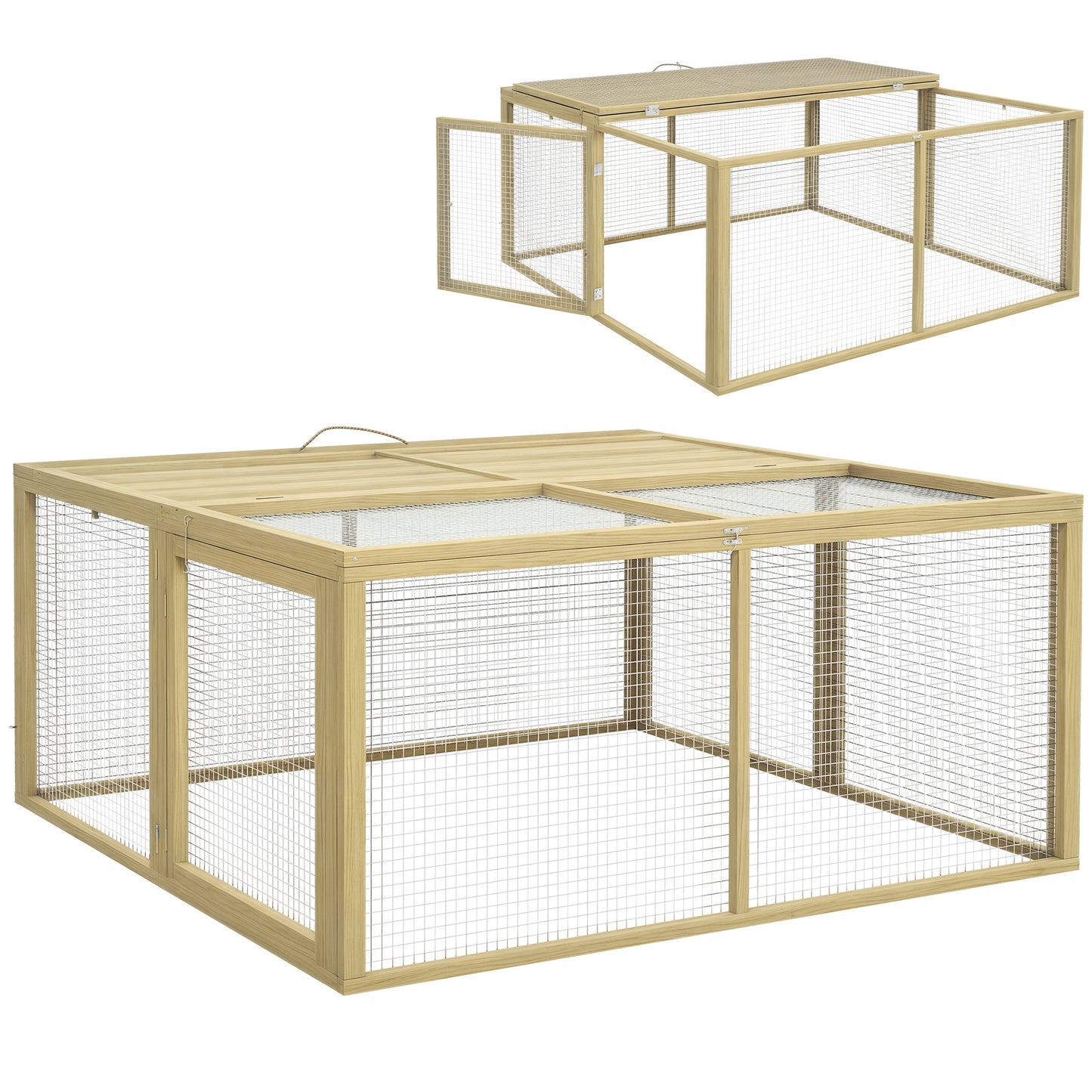 Rabbit Hutch, Folding Wooden Rabbit Run with Openable Top, Natural