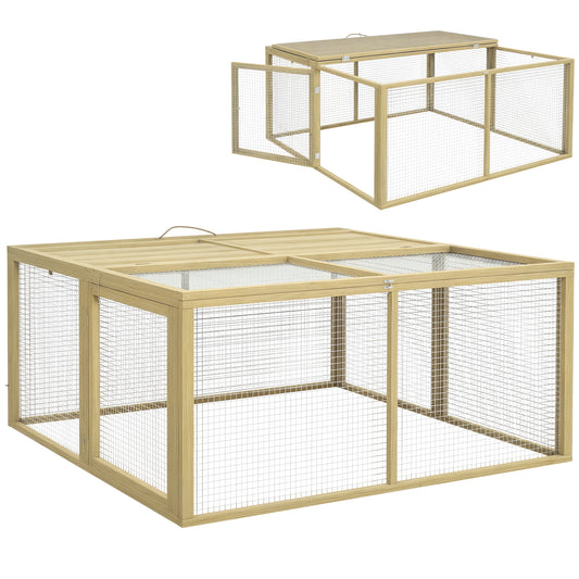 Rabbit Hutch, Folding Wooden Rabbit Run with Openable Top, Natural