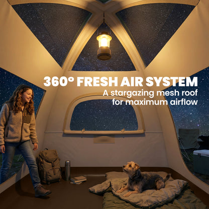 3 Man Inflatable Camping Tent w/ 3000mm Waterproof Rainfly, Cream