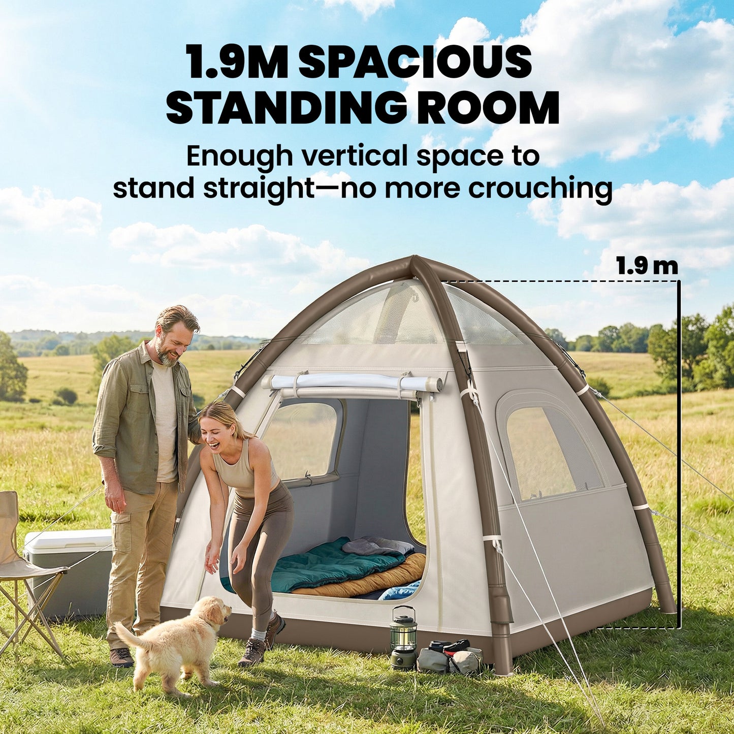 3 Man Inflatable Camping Tent w/ 3000mm Waterproof Rainfly, Cream