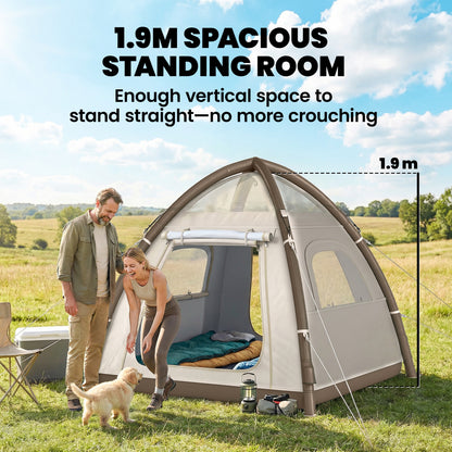 3 Man Inflatable Camping Tent w/ 3000mm Waterproof Rainfly, Cream
