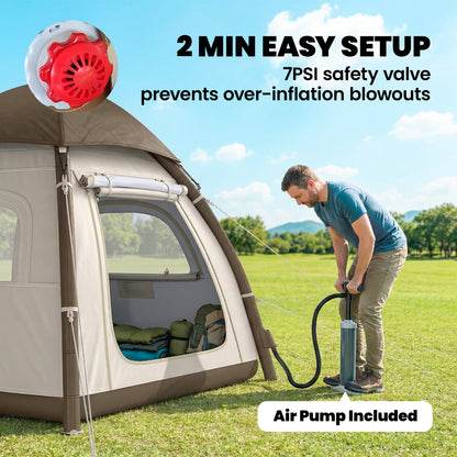 3 Man Inflatable Camping Tent w/ 3000mm Waterproof Rainfly, Cream