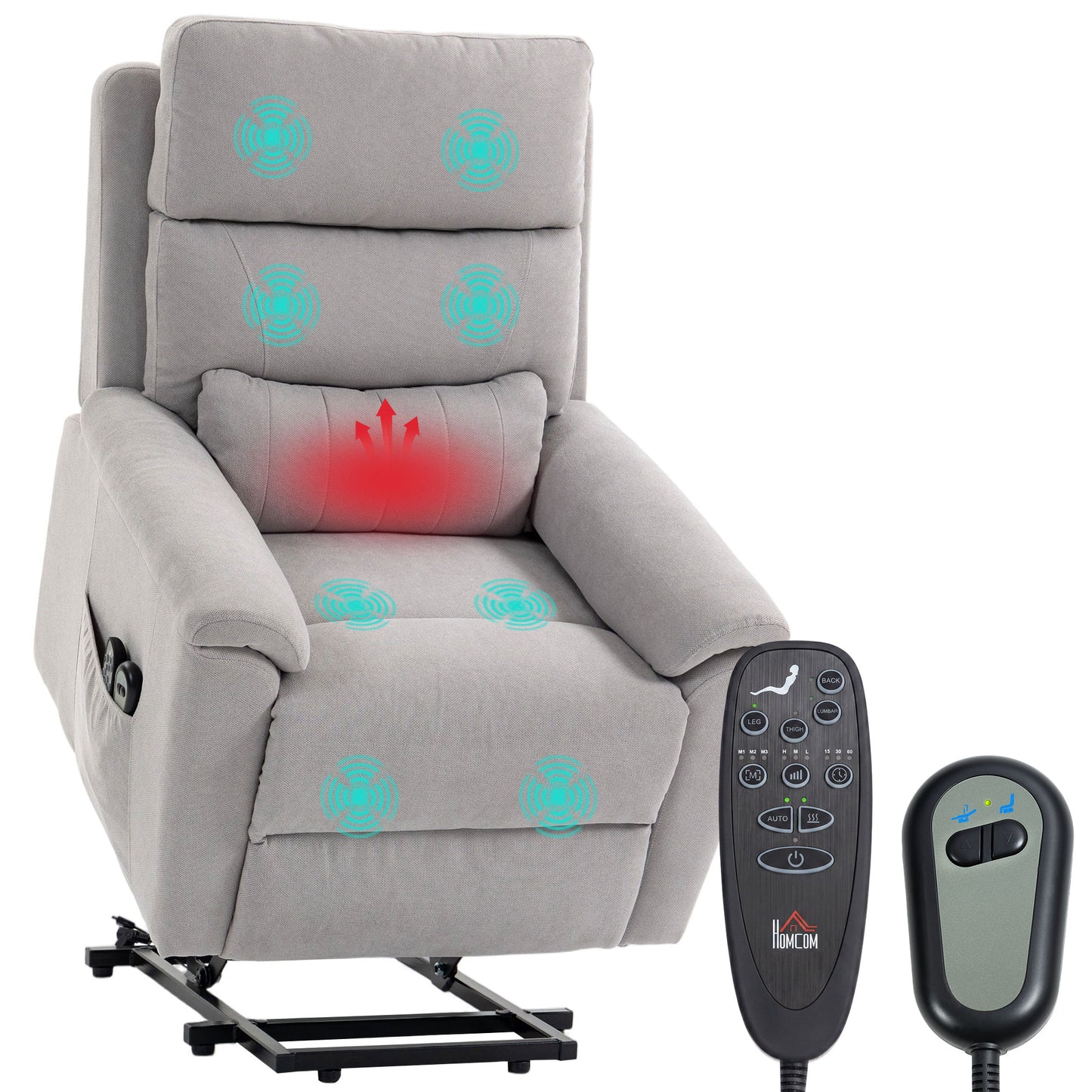 Power Lift Recliner, Lift Chair with Massage and Heat, Light Grey