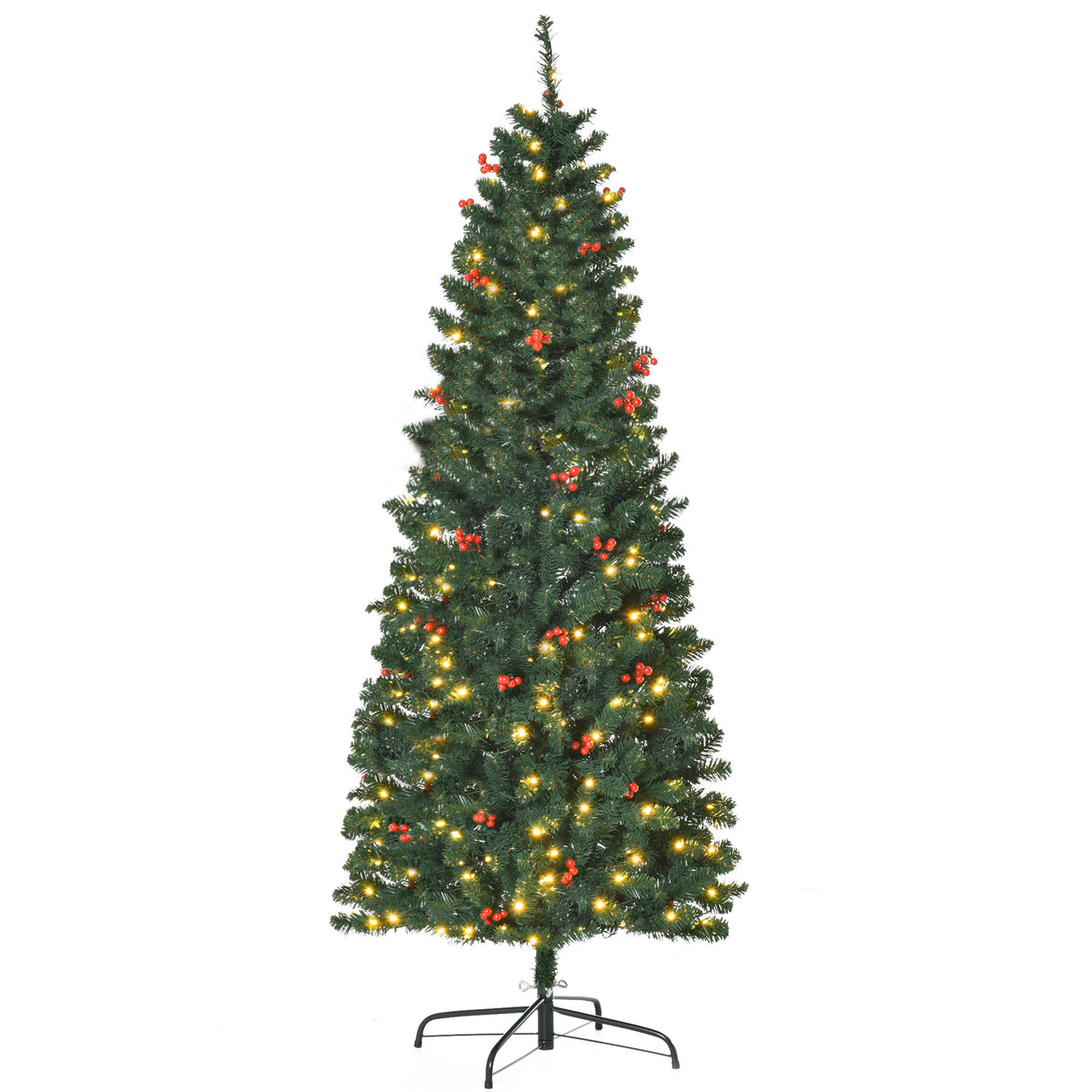 6FT Prelit Pencil Christmas Tree w/ LED Light, Berry, Xmas Decoration