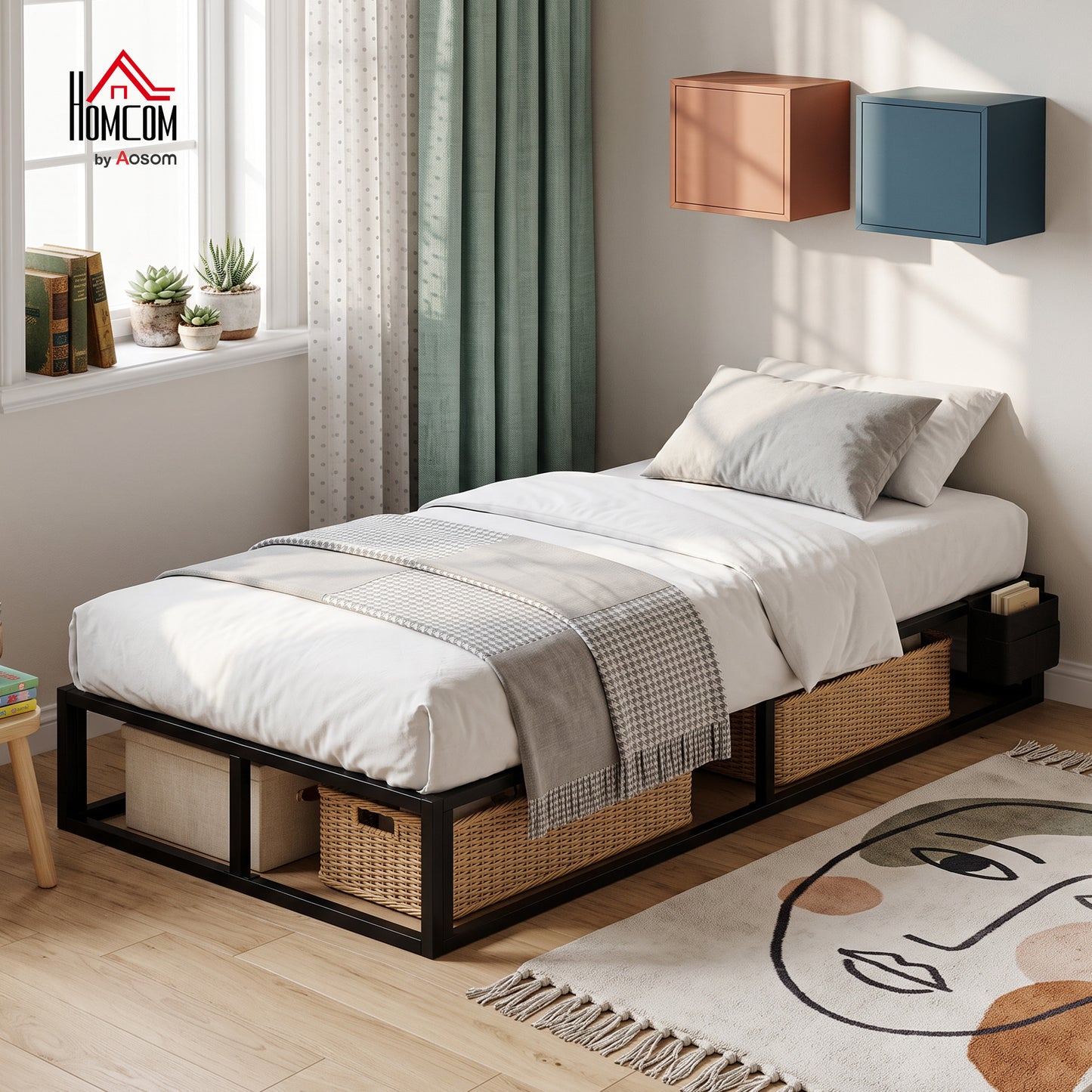 12 Slats Metal Platform Bed Frame with Storage Bag, Black