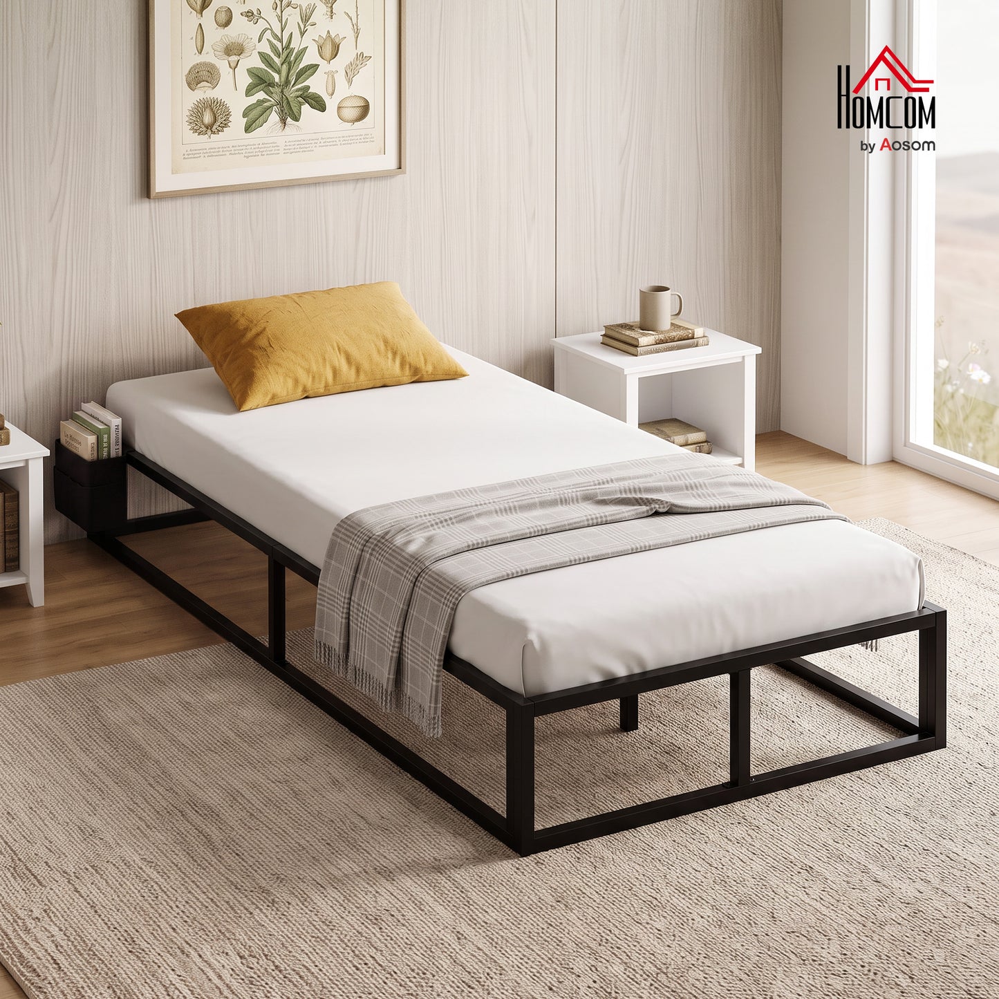 12 Slats Metal Platform Bed Frame with Storage Bag, Black
