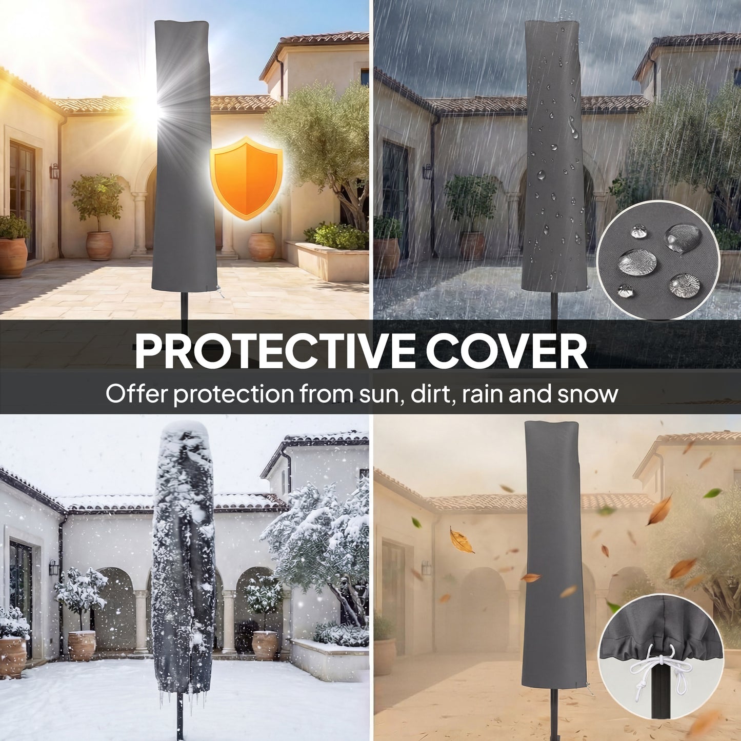 3 x 3 m Garden Cantilever Parasol w/ Light, Cover, Wind Protection