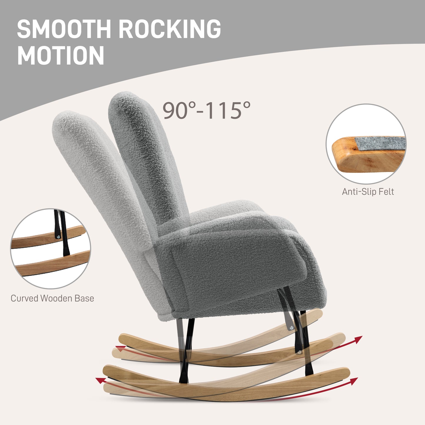 Rocking Chair, Modern Armchair with Backrest for Bedroom, Grey