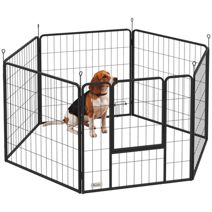 80cm High 6-Panel Dog Playpen with Lockable Door - Grey
