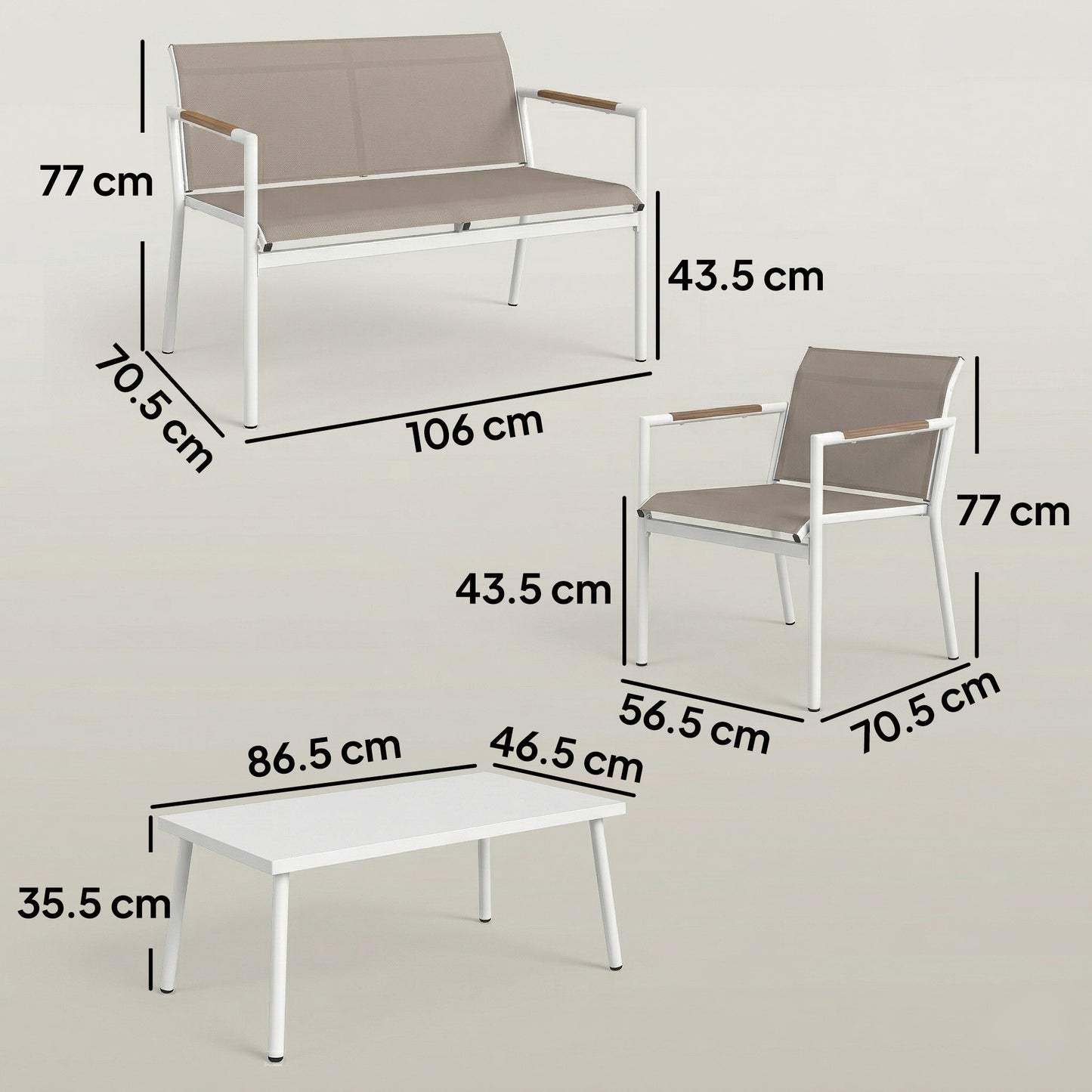 4 Seater Garden Furniture Set, Metal Garden Sofa Set, Khaki