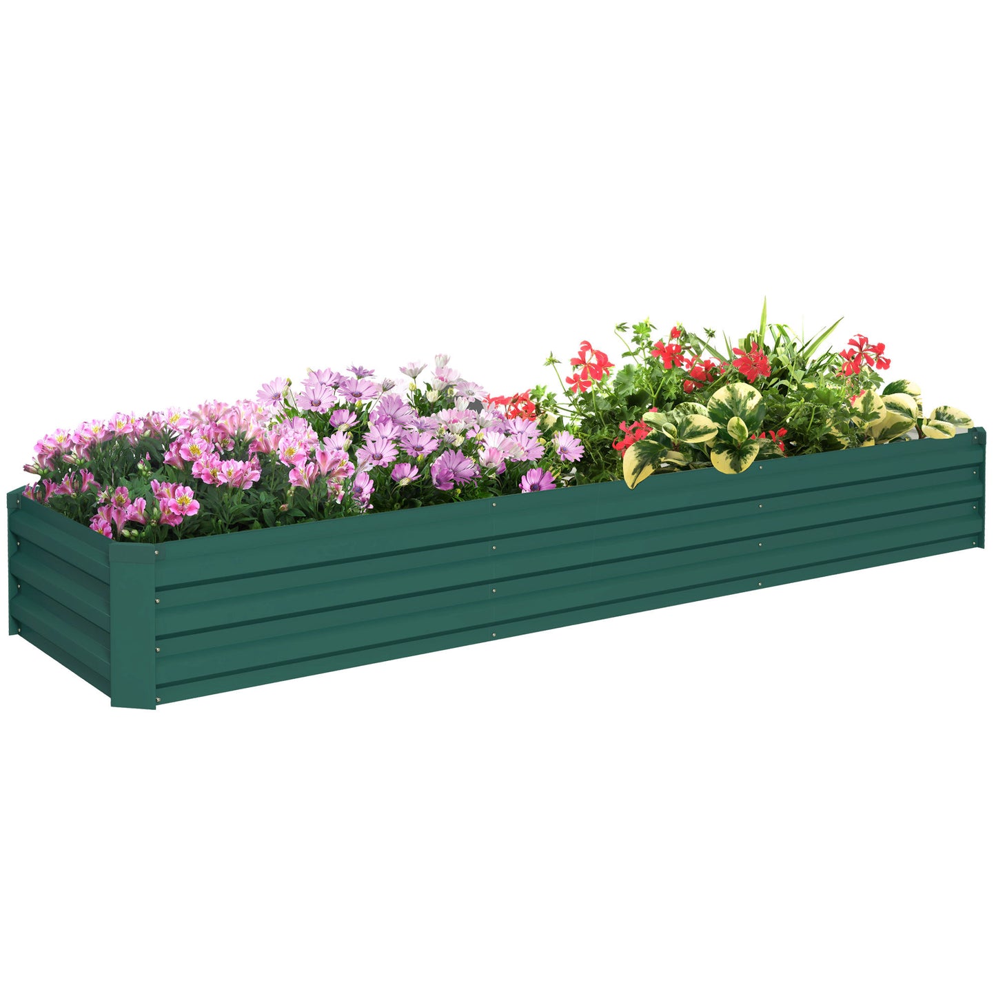 Galvanised Raised Bed for Garden, Rectangular Outdoor Elevated Planter Box with Safety Edging and Open Bottom for Growing Flowers, Herbs and Vegetables, 240 x 60 cm, Green