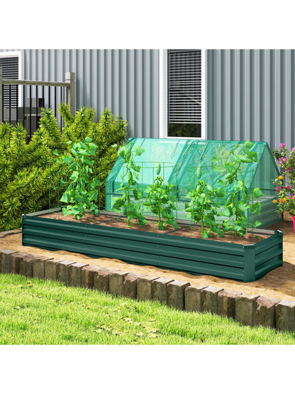Galvanised Raised Bed for Garden, Rectangular Outdoor Elevated Planter Box with Safety Edging and Open Bottom for Growing Flowers, Herbs and Vegetables, 240 x 60 cm, Green