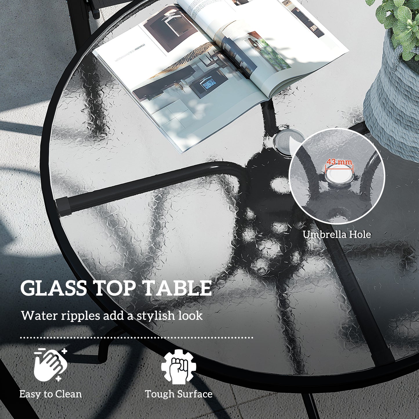 5 PCs Garden Furniture Set, Round Table and Stackable Chairs, Grey