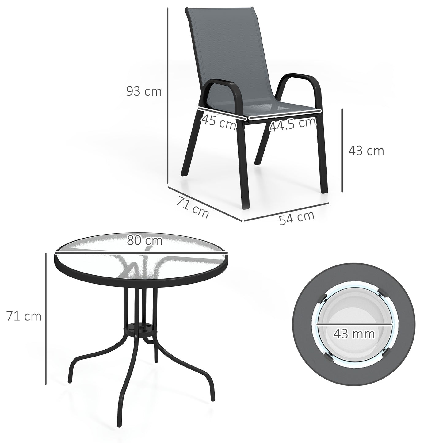 5 PCs Garden Furniture Set, Round Table and Stackable Chairs, Grey