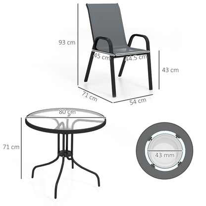 5 PCs Garden Furniture Set, Round Table and Stackable Chairs, Grey