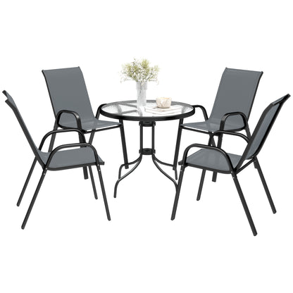 5 PCs Garden Furniture Set, Round Table and Stackable Chairs, Grey