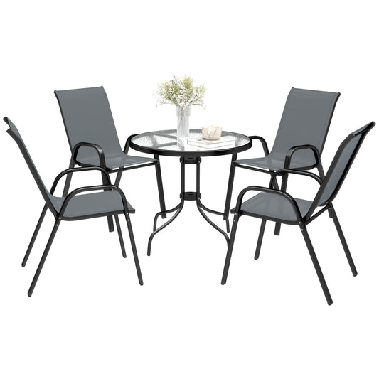 5 PCs Garden Furniture Set, Round Table and Stackable Chairs, Grey