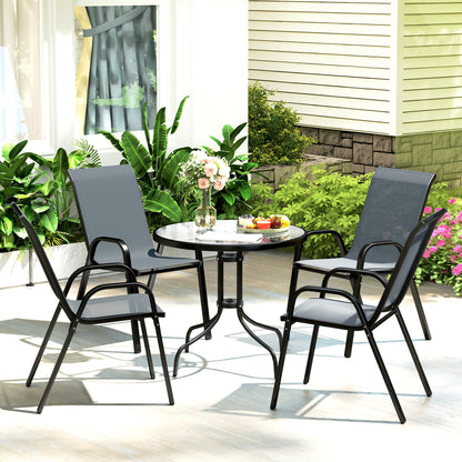 5 PCs Garden Furniture Set, Round Table and Stackable Chairs, Grey
