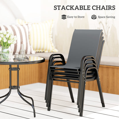 5 PCs Garden Furniture Set, Round Table and Stackable Chairs, Grey
