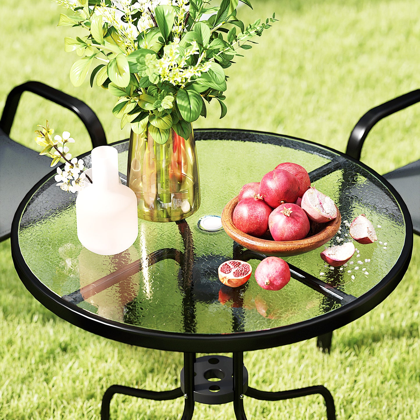 5 PCs Garden Furniture Set, Round Table and Stackable Chairs, Grey