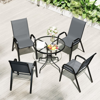 5 PCs Garden Furniture Set, Round Table and Stackable Chairs, Grey