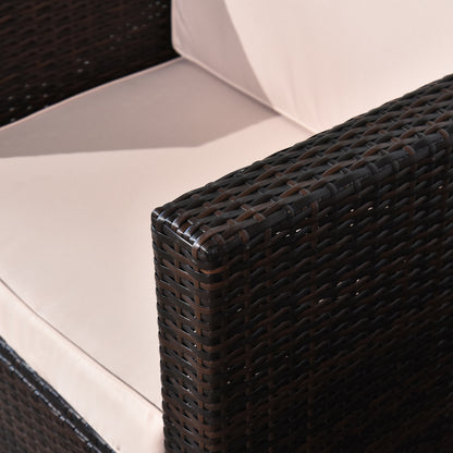 3Pcs Patio 2 Seater Rattan Sofa Garden Furniture Set Coffee w/ Cushions