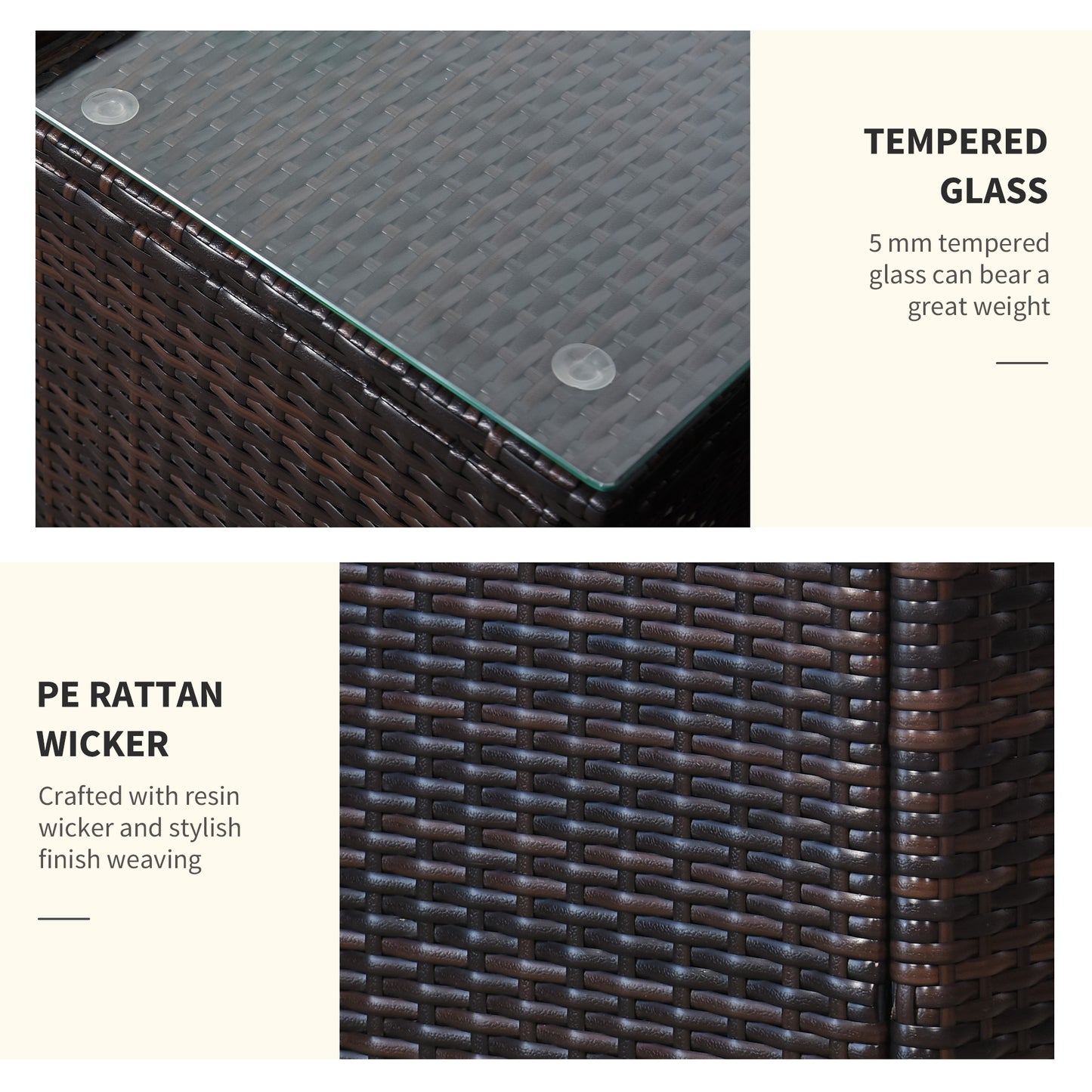 3Pcs Patio 2 Seater Rattan Sofa Garden Furniture Set Coffee w/ Cushions