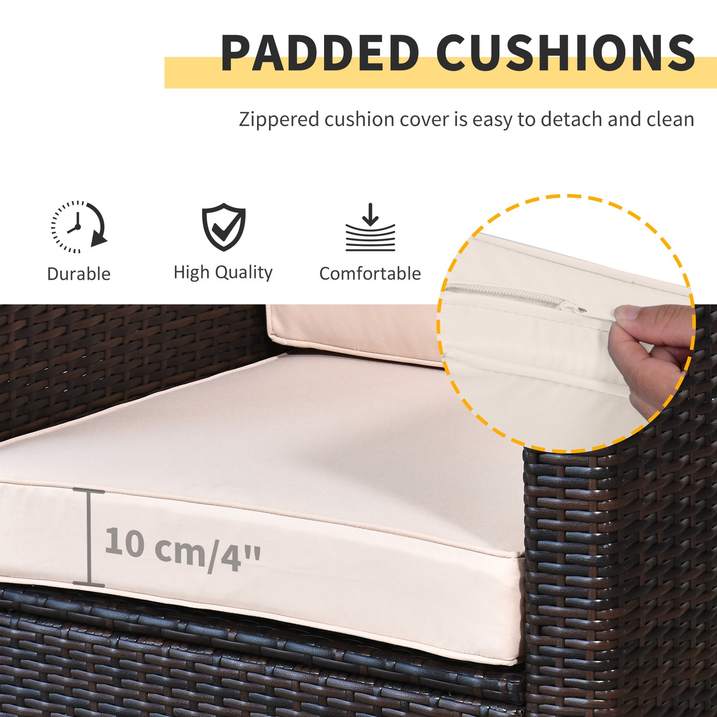 3Pcs Patio 2 Seater Rattan Sofa Garden Furniture Set Coffee w/ Cushions