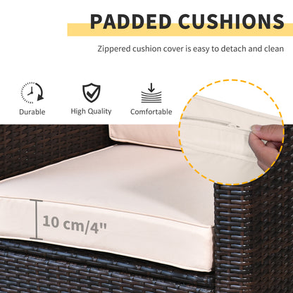 3Pcs Patio 2 Seater Rattan Sofa Garden Furniture Set Coffee w/ Cushions