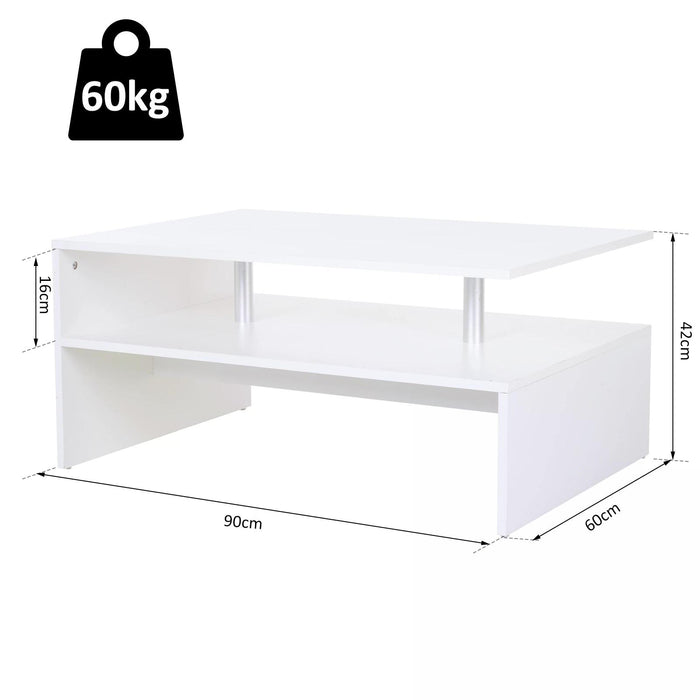 2-Tier Coffee Table Side/End Table Modern Rectangular Design w/ Open Shelf Living Room Entryway Hallway Furniture White