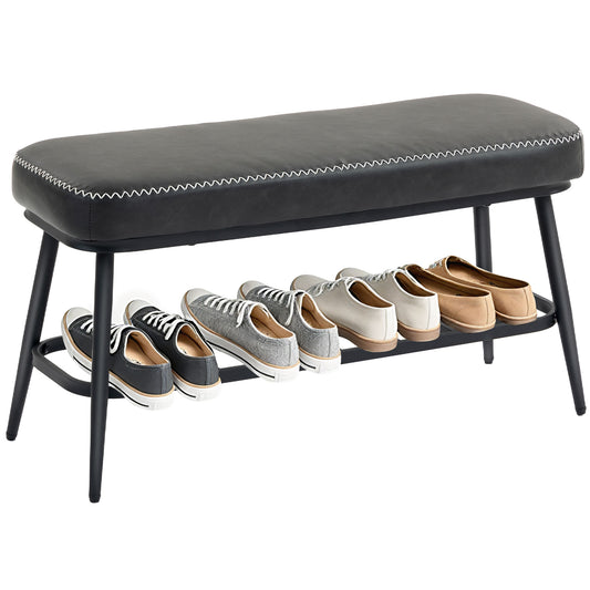 Shoe Bench, PU Leather Shoe Storage Bench for Entryway, Charcoal Grey