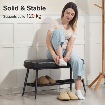 Shoe Bench, PU Leather Shoe Storage Bench for Entryway, Charcoal Grey