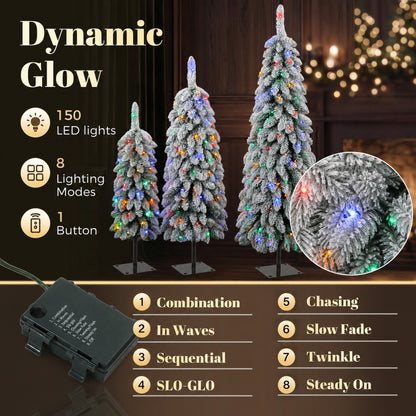 Artificial Christmas Tree Set of 3, PVC Branch Tips, Green White