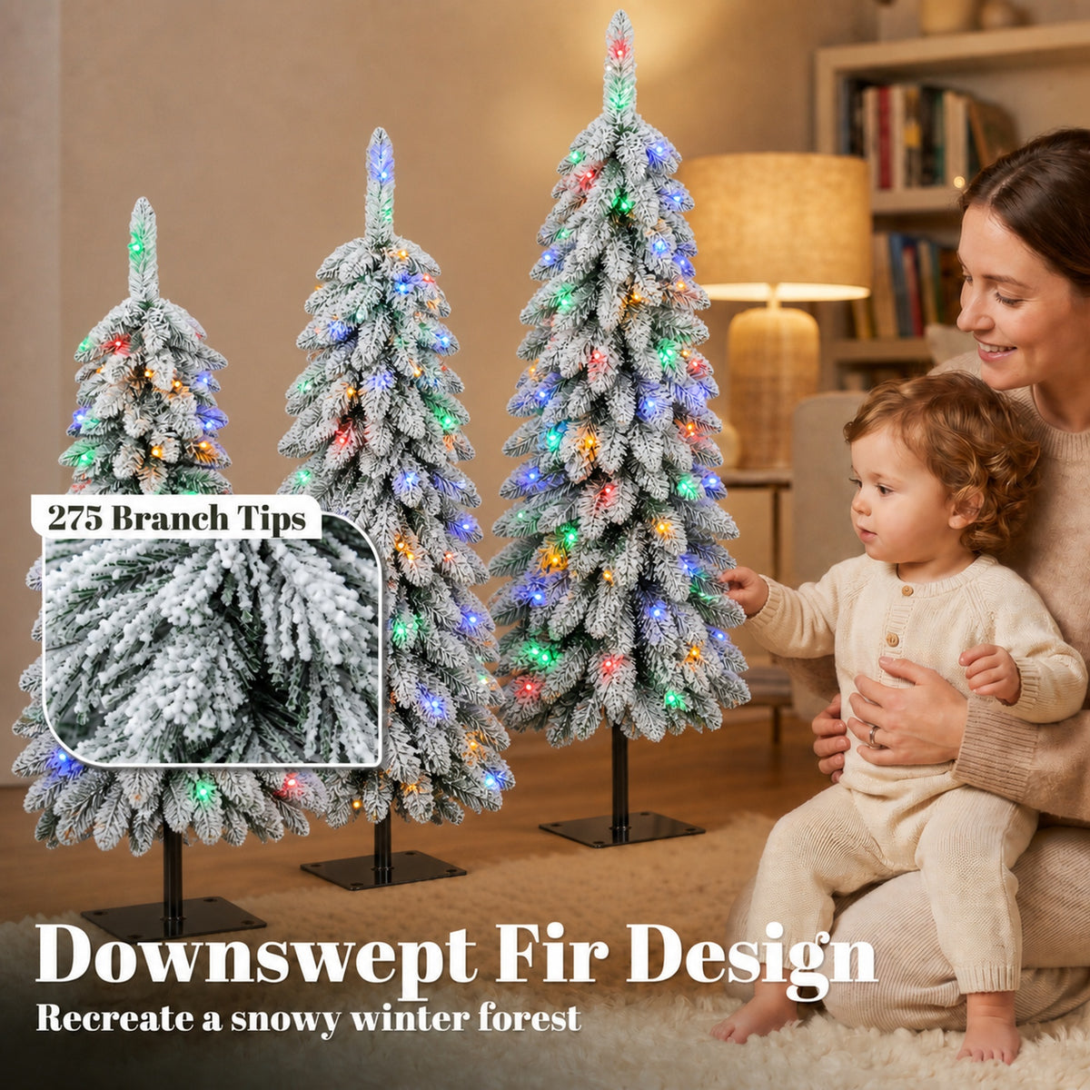 Artificial Christmas Tree Set of 3, PVC Branch Tips, Green White