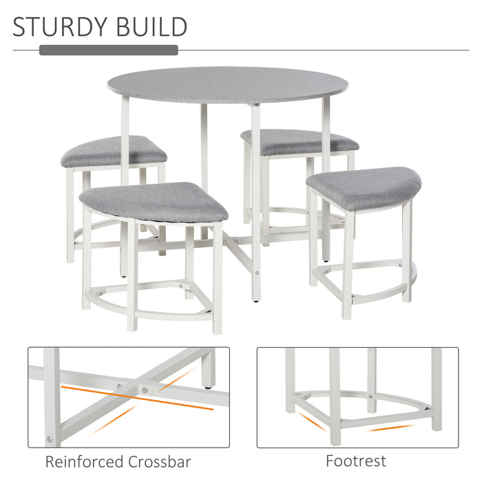 Modern Round Dining Table Set with 4 Upholstered Stools for Dining Room, Kitchen, Dinette
