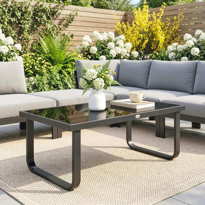 Garden Coffee Table Outdoor Side Table with Glass Top Black