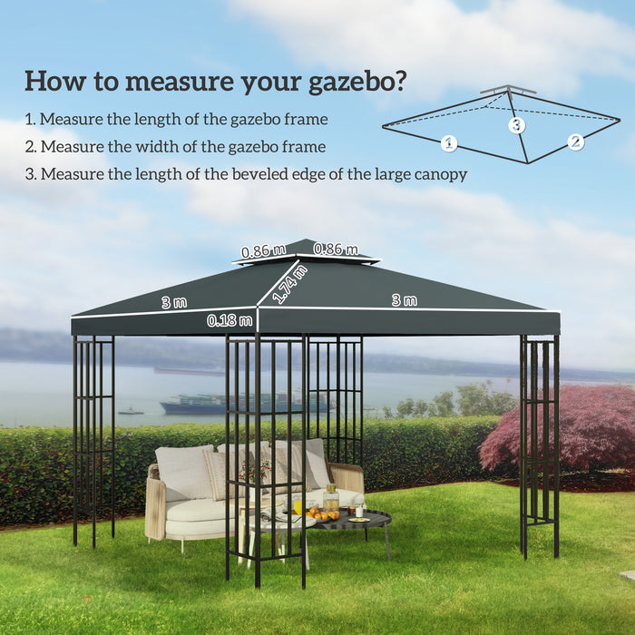 3(m) 2 Tier Gazebo Top Cover Replacement Canopy Roof Charcoal Grey