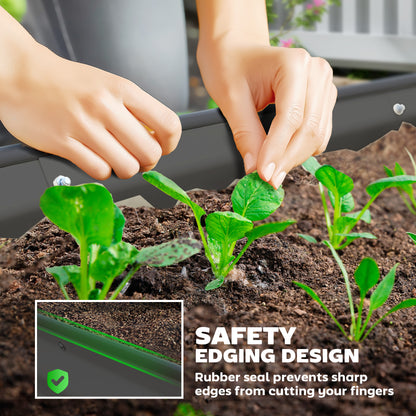 Set of 2 Raised Beds for Garden with Metal Plant Stakes, Dark Grey