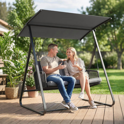 2-Seater Rattan Swing Chair, Outdoor Garden Hanging Swing Seat
