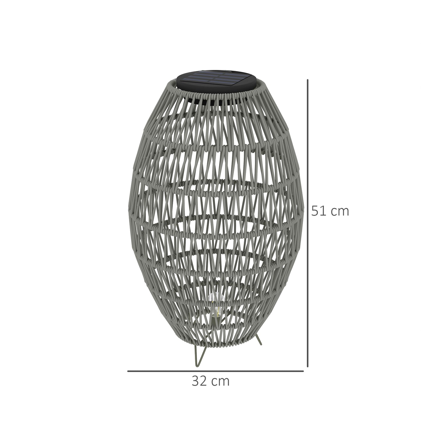 Rattan Solar Lamp, Auto On/Off Garden Lantern, Grey