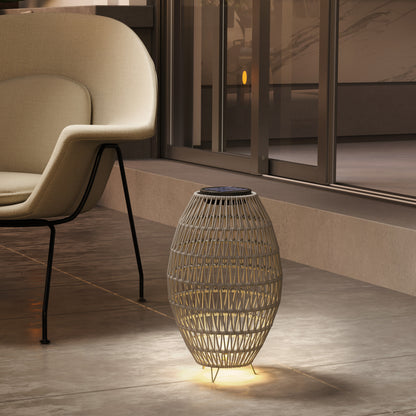 Rattan Solar Lamp, Auto On/Off Garden Lantern, Grey