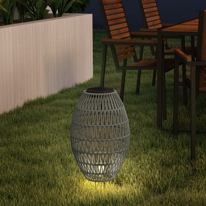 Rattan Solar Lamp, Auto On/Off Garden Lantern, Grey