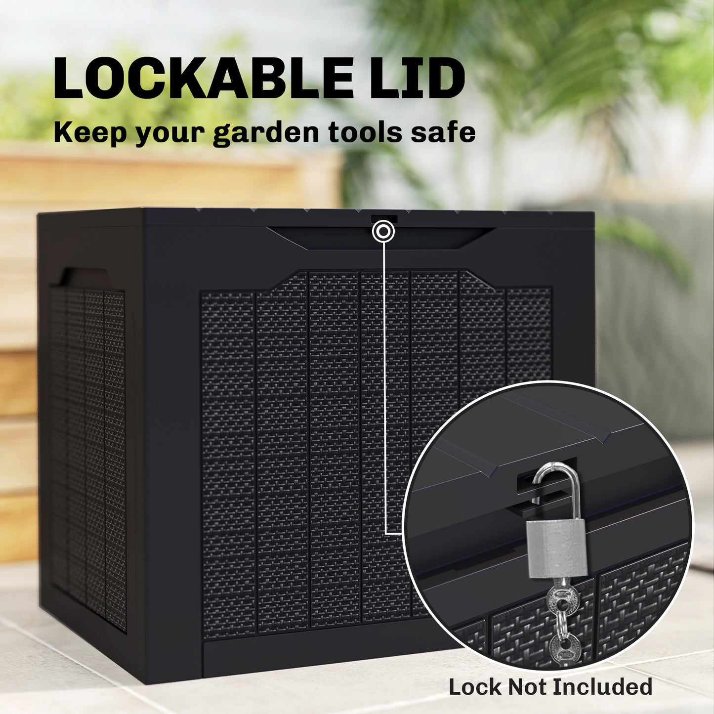 93L Plastic Garden Storage Box, Storage Container w/ Handles, Black