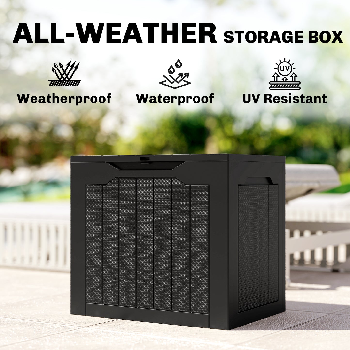 93L Plastic Garden Storage Box, Storage Container w/ Handles, Black