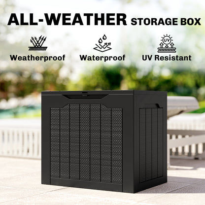 93L Plastic Garden Storage Box, Storage Container w/ Handles, Black