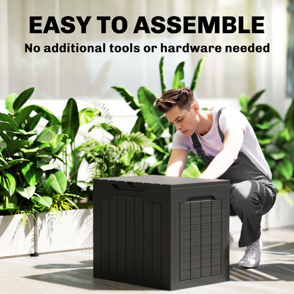 93L Plastic Garden Storage Box, Storage Container w/ Handles, Black