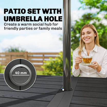 Garden Dining Set with Umbrella Hole for 6 People, Black